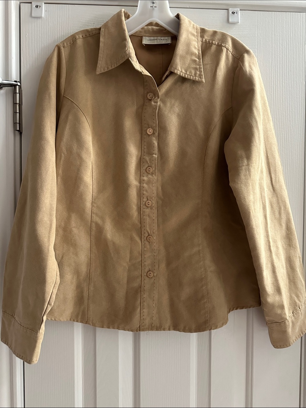 Y2K 2000s Lemon Grass Tan Button Down Shirt M Academia Earthy Boho Chic